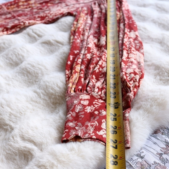 Free People Heartbeats Mini Skater Dress in Elegant Red Floral Print,Long Sleeve - Picture 5 of 8